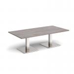 Brescia rectangular coffee table with flat square brushed steel bases 1600mm x 800mm - grey oak BCR1600-BS-GO