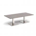 Brescia rectangular coffee table with flat square brushed steel bases 1600mm x 800mm - grey oak BCR1600-BS-GO