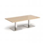 Brescia rectangular coffee table with flat square brushed steel bases 1600mm x 800mm - kendal oak BCR1600-BS-KO