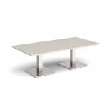 Brescia rectangular coffee table with flat square brushed steel bases 1600mm x 800mm - Light Grey BCR1600-BS-LG