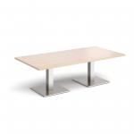 Brescia rectangular coffee table with flat square brushed steel bases 1600mm x 800mm - maple