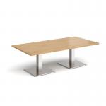 Brescia rectangular coffee table with flat square brushed steel bases 1600mm x 800mm - oak BCR1600-BS-O