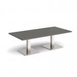Brescia rectangular coffee table with flat square brushed steel bases 1600mm x 800mm - Onyx Grey BCR1600-BS-OG