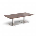 Brescia rectangular coffee table with flat square brushed steel bases 1600mm x 800mm - walnut BCR1600-BS-W