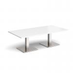 Brescia rectangular coffee table with flat square brushed steel bases 1600mm x 800mm - white BCR1600-BS-WH