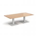 Brescia rectangular coffee table with flat square white bases 1600mm x 800mm - beech