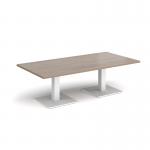 Brescia rectangular coffee table with flat square white bases 1600mm x 800mm - barcelona walnut BCR1600-WH-BW