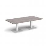 Brescia rectangular coffee table with flat square white bases 1600mm x 800mm - grey oak BCR1600-WH-GO