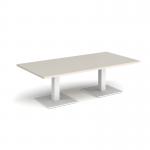 Brescia rectangular coffee table with flat square white bases 1600mm x 800mm - Light Grey BCR1600-WH-LG