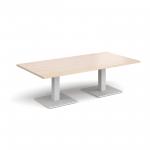 Brescia rectangular coffee table with flat square white bases 1600mm x 800mm - maple