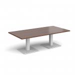 Brescia rectangular coffee table with flat square white bases 1600mm x 800mm - walnut