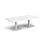 Brescia rectangular coffee table with flat square white bases 1600mm x 800mm - white BCR1600-WH-WH