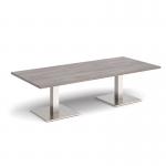 Brescia rectangular coffee table with flat square brushed steel bases 1800mm x 800mm - grey oak BCR1800-BS-GO
