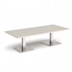 Brescia rectangular coffee table with flat square brushed steel bases 1800mm x 800mm - Light Grey BCR1800-BS-LG