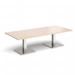 Brescia rectangular coffee table with flat square brushed steel bases 1800mm x 800mm - maple BCR1800-BS-M