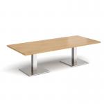 Brescia rectangular coffee table with flat square brushed steel bases 1800mm x 800mm - oak