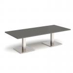 Brescia rectangular coffee table with flat square brushed steel bases 1800mm x 800mm - Onyx Grey BCR1800-BS-OG