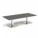 Brescia rectangular coffee table with flat square brushed steel bases 1800mm x 800mm - Onyx Grey BCR1800-BS-OG