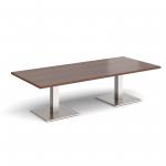 Brescia rectangular coffee table with flat square brushed steel bases 1800mm x 800mm - walnut BCR1800-BS-W