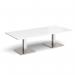 Brescia rectangular coffee table with flat square brushed steel bases 1800mm x 800mm - white BCR1800-BS-WH