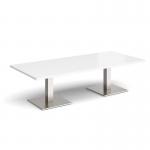 Brescia rectangular coffee table with flat square brushed steel bases 1800mm x 800mm - white BCR1800-BS-WH
