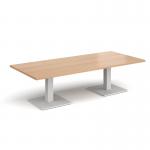 Brescia rectangular coffee table with flat square white bases 1800mm x 800mm - beech