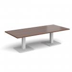 Brescia rectangular coffee table with flat square white bases 1800mm x 800mm - walnut