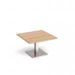 Brescia square coffee table with flat square brushed steel base 800mm - beech BCS800-BS-B