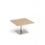 Brescia square coffee table with flat square brushed steel base 800mm - kendal oak BCS800-BS-KO