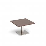 Brescia square coffee table with flat square brushed steel base 800mm - walnut BCS800-BS-W