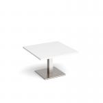 Brescia square coffee table with flat square brushed steel base 800mm - white BCS800-BS-WH