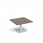 Brescia square coffee table with flat square white base 800mm - walnut BCS800-WH-W