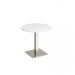 Brescia circular dining table with flat square brushed steel base 800mm - white BDC800-BS-WH