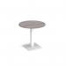 Brescia circular dining table with flat square white base 800mm - grey oak BDC800-WH-GO