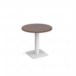 Brescia circular dining table with flat square white base 800mm - walnut BDC800-WH-W