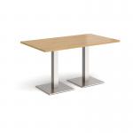 Brescia rectangular dining table with flat square brushed steel bases 1400mm x 800mm - oak
