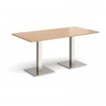 Brescia rectangular dining table with flat square brushed steel bases 1600mm x 800mm - beech