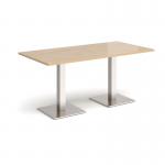Brescia rectangular dining table with flat square brushed steel bases 1600mm x 800mm - kendal oak BDR1600-BS-KO