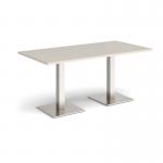 Brescia rectangular dining table with flat square brushed steel bases 1600mm x 800mm - Light Grey BDR1600-BS-LG