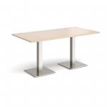 Brescia rectangular dining table with flat square brushed steel bases 1600mm x 800mm - maple