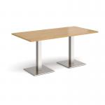 Brescia rectangular dining table with flat square brushed steel bases 1600mm x 800mm - oak
