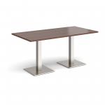 Brescia rectangular dining table with flat square brushed steel bases 1600mm x 800mm - walnut