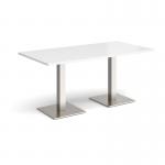 Brescia rectangular dining table with flat square brushed steel bases 1600mm x 800mm - white BDR1600-BS-WH