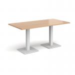 Brescia rectangular dining table with flat square white bases 1600mm x 800mm - beech BDR1600-WH-B
