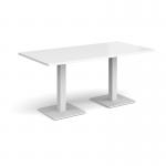 Brescia rectangular dining table with flat square white bases 1600mm x 800mm - white BDR1600-WH-WH