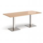 Brescia rectangular dining table with flat square brushed steel bases 1800mm x 800mm - beech BDR1800-BS-B