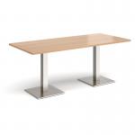 Brescia rectangular dining table with flat square brushed steel bases 1800mm x 800mm - beech BDR1800-BS-B