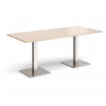 Brescia rectangular dining table with flat square brushed steel bases 1800mm x 800mm - maple