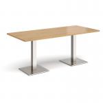 Brescia rectangular dining table with flat square brushed steel bases 1800mm x 800mm - oak BDR1800-BS-O