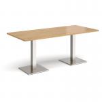 Brescia rectangular dining table with flat square brushed steel bases 1800mm x 800mm - oak BDR1800-BS-O